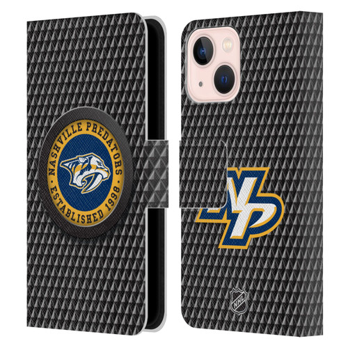 NHL Nashville Predators Puck Texture Leather Book Wallet Case Cover For Apple iPhone 13 Mini