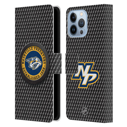 NHL Nashville Predators Puck Texture Leather Book Wallet Case Cover For Apple iPhone 13 Pro Max