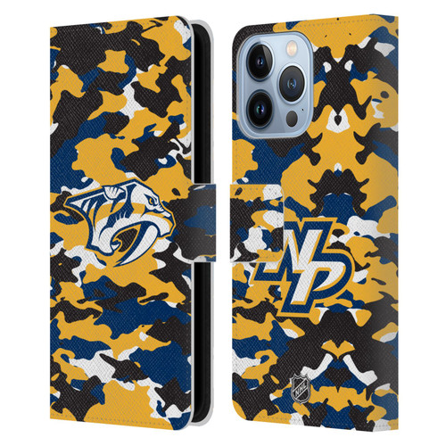 NHL Nashville Predators Camouflage Leather Book Wallet Case Cover For Apple iPhone 13 Pro