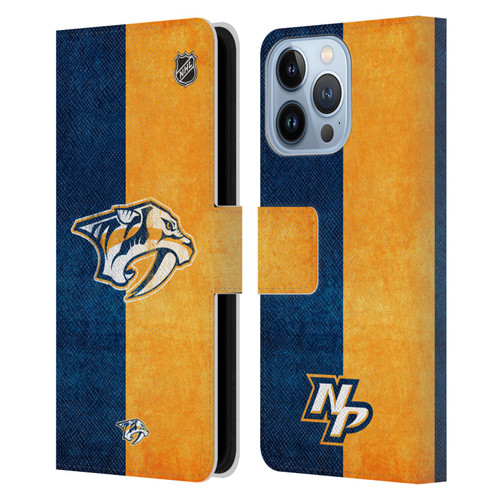 NHL Nashville Predators Half Distressed Leather Book Wallet Case Cover For Apple iPhone 13 Pro