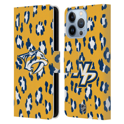 NHL Nashville Predators Leopard Patten Leather Book Wallet Case Cover For Apple iPhone 13 Pro