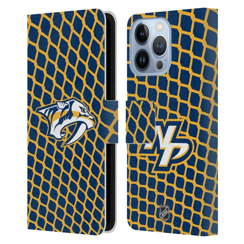 NHL Nashville Predators Net Pattern Leather Book Wallet Case Cover For Apple iPhone 13 Pro