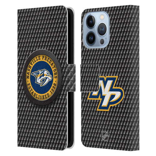 NHL Nashville Predators Puck Texture Leather Book Wallet Case Cover For Apple iPhone 13 Pro