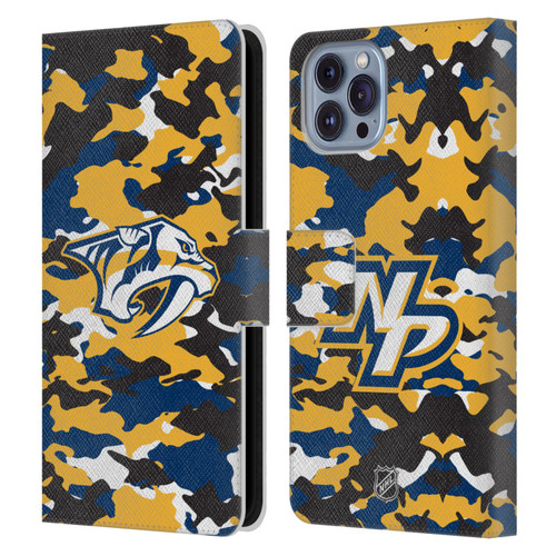 NHL Nashville Predators Camouflage Leather Book Wallet Case Cover For Apple iPhone 14