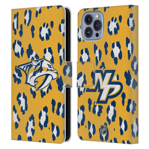NHL Nashville Predators Leopard Patten Leather Book Wallet Case Cover For Apple iPhone 14