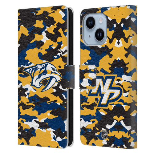 NHL Nashville Predators Camouflage Leather Book Wallet Case Cover For Apple iPhone 14 Plus