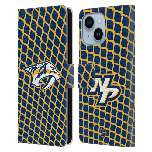 NHL Nashville Predators Net Pattern Leather Book Wallet Case Cover For Apple iPhone 14 Plus
