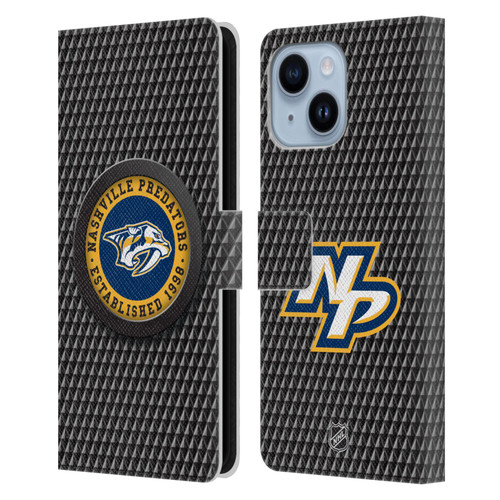NHL Nashville Predators Puck Texture Leather Book Wallet Case Cover For Apple iPhone 14 Plus