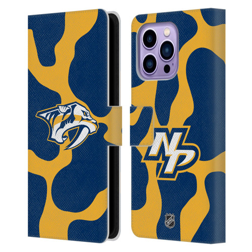 NHL Nashville Predators Cow Pattern Leather Book Wallet Case Cover For Apple iPhone 14 Pro Max