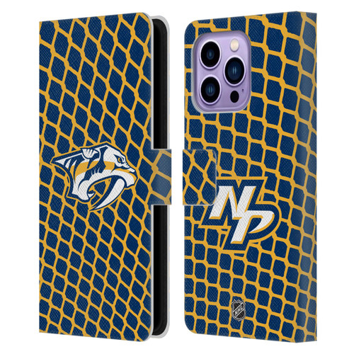 NHL Nashville Predators Net Pattern Leather Book Wallet Case Cover For Apple iPhone 14 Pro Max