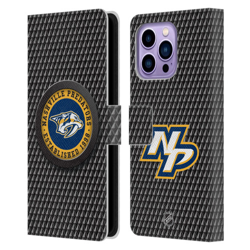 NHL Nashville Predators Puck Texture Leather Book Wallet Case Cover For Apple iPhone 14 Pro Max