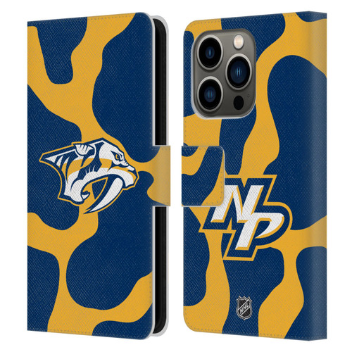 NHL Nashville Predators Cow Pattern Leather Book Wallet Case Cover For Apple iPhone 14 Pro