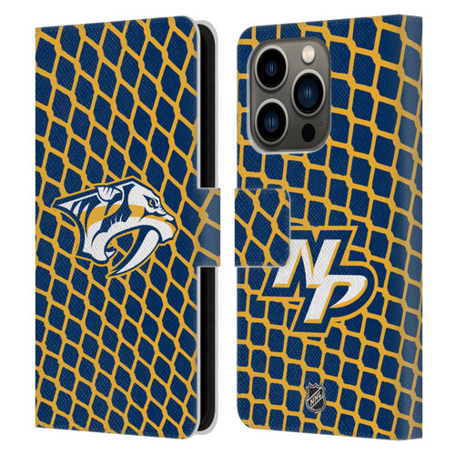 NHL Nashville Predators Net Pattern Leather Book Wallet Case Cover For Apple iPhone 14 Pro
