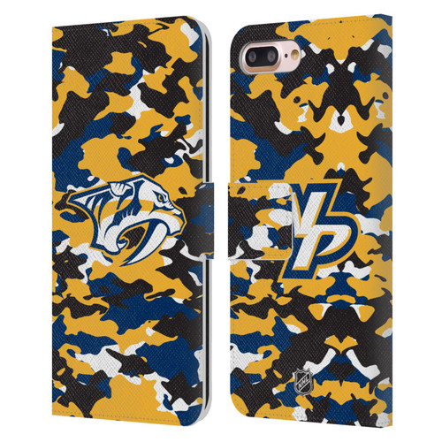 NHL Nashville Predators Camouflage Leather Book Wallet Case Cover For Apple iPhone 7 Plus / iPhone 8 Plus