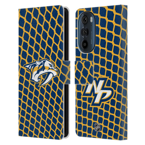 NHL Nashville Predators Net Pattern Leather Book Wallet Case Cover For Motorola Edge 30