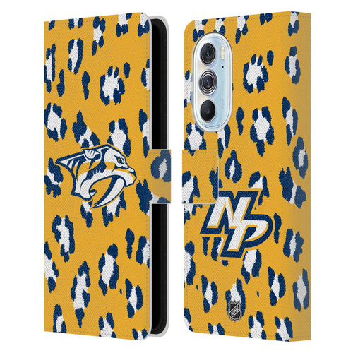NHL Nashville Predators Leopard Patten Leather Book Wallet Case Cover For Motorola Edge X30