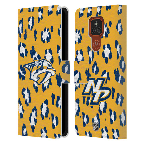 NHL Nashville Predators Leopard Patten Leather Book Wallet Case Cover For Motorola Moto E7 Plus