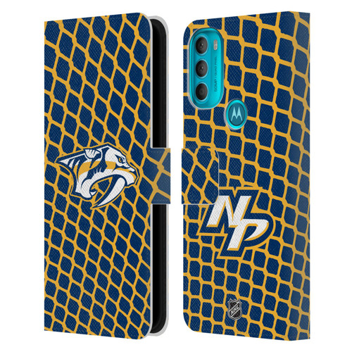 NHL Nashville Predators Net Pattern Leather Book Wallet Case Cover For Motorola Moto G71 5G