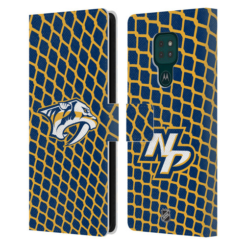 NHL Nashville Predators Net Pattern Leather Book Wallet Case Cover For Motorola Moto G9 Play