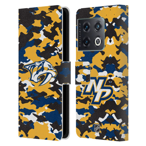 NHL Nashville Predators Camouflage Leather Book Wallet Case Cover For OnePlus 10 Pro