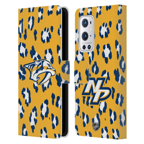 NHL Nashville Predators Leopard Patten Leather Book Wallet Case Cover For OnePlus 9 Pro