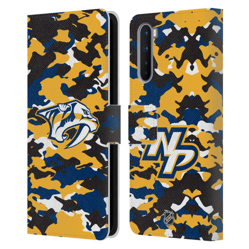 NHL Nashville Predators Camouflage Leather Book Wallet Case Cover For OnePlus Nord 5G