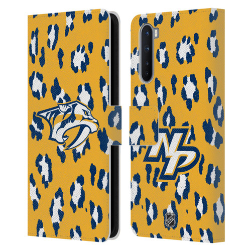 NHL Nashville Predators Leopard Patten Leather Book Wallet Case Cover For OnePlus Nord 5G