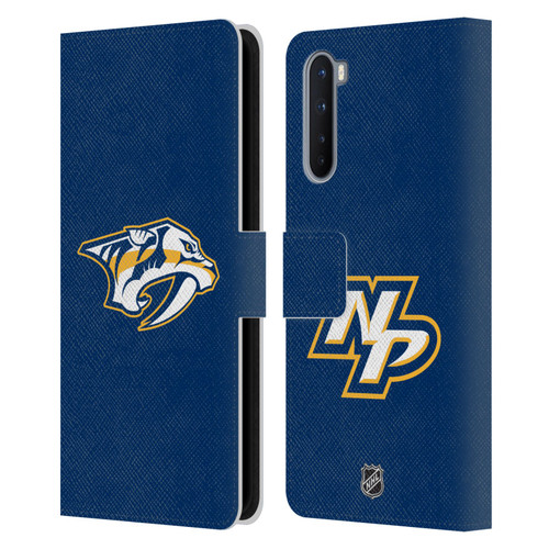 NHL Nashville Predators Plain Leather Book Wallet Case Cover For OnePlus Nord 5G