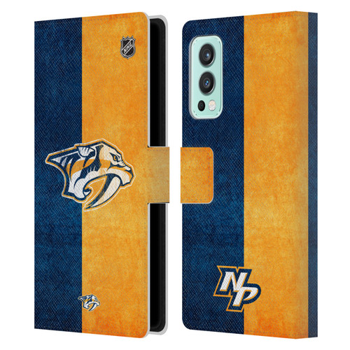 NHL Nashville Predators Half Distressed Leather Book Wallet Case Cover For OnePlus Nord 2 5G