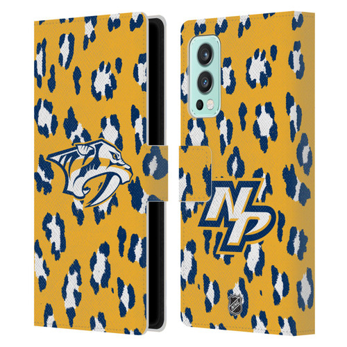 NHL Nashville Predators Leopard Patten Leather Book Wallet Case Cover For OnePlus Nord 2 5G