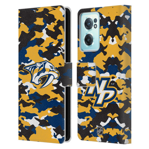 NHL Nashville Predators Camouflage Leather Book Wallet Case Cover For OnePlus Nord CE 2 5G