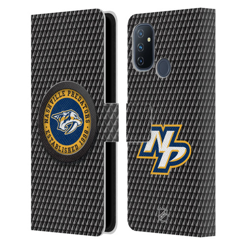 NHL Nashville Predators Puck Texture Leather Book Wallet Case Cover For OnePlus Nord N100