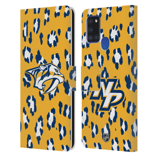 NHL Nashville Predators Leopard Patten Leather Book Wallet Case Cover For Samsung Galaxy A21s (2020)