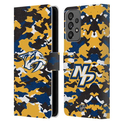 NHL Nashville Predators Camouflage Leather Book Wallet Case Cover For Samsung Galaxy A73 5G (2022)