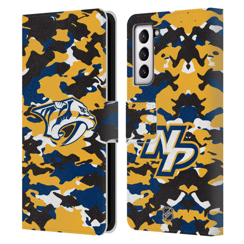 NHL Nashville Predators Camouflage Leather Book Wallet Case Cover For Samsung Galaxy S21 5G