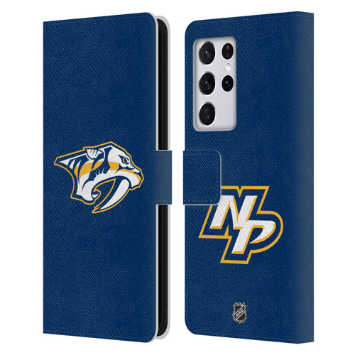 NHL Nashville Predators Plain Leather Book Wallet Case Cover For Samsung Galaxy S21 Ultra 5G