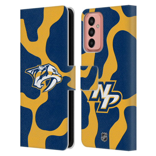 NHL Nashville Predators Cow Pattern Leather Book Wallet Case Cover For Samsung Galaxy M13 (2022)