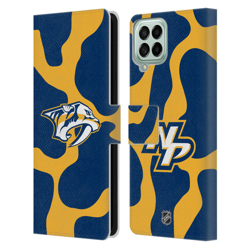 NHL Nashville Predators Cow Pattern Leather Book Wallet Case Cover For Samsung Galaxy M53 (2022)