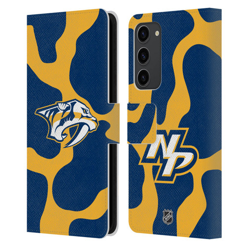 NHL Nashville Predators Cow Pattern Leather Book Wallet Case Cover For Samsung Galaxy S23+ 5G