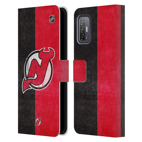 NHL New Jersey Devils Half Distressed Leather Book Wallet Case Cover For HTC Desire 21 Pro 5G