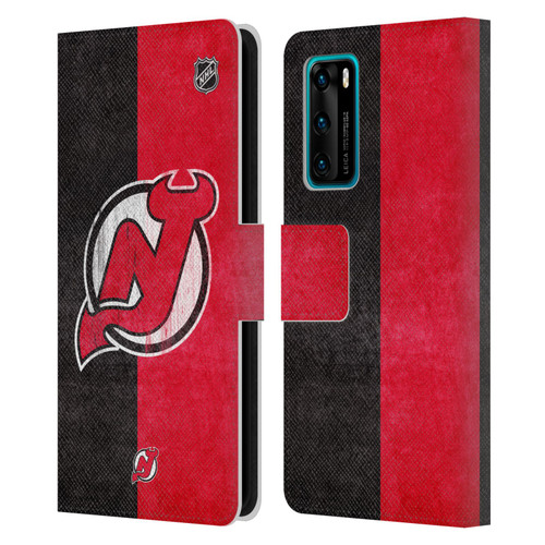 NHL New Jersey Devils Half Distressed Leather Book Wallet Case Cover For Huawei P40 5G