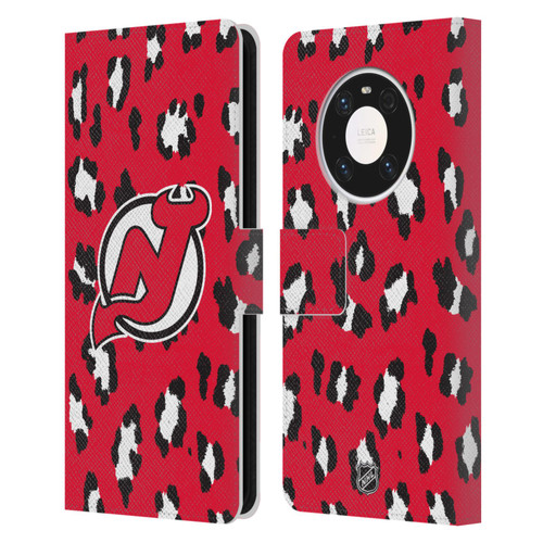 NHL New Jersey Devils Leopard Patten Leather Book Wallet Case Cover For Huawei Mate 40 Pro 5G
