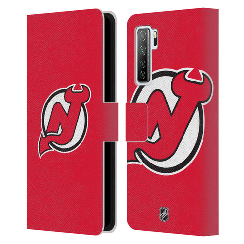 NHL New Jersey Devils Plain Leather Book Wallet Case Cover For Huawei Nova 7 SE/P40 Lite 5G