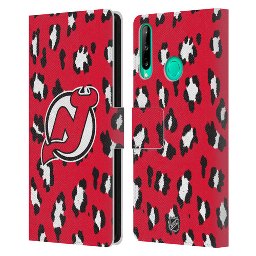 NHL New Jersey Devils Leopard Patten Leather Book Wallet Case Cover For Huawei P40 lite E