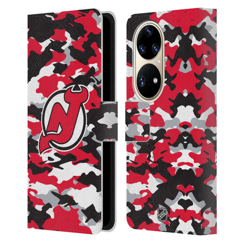 NHL New Jersey Devils Camouflage Leather Book Wallet Case Cover For Huawei P50 Pro