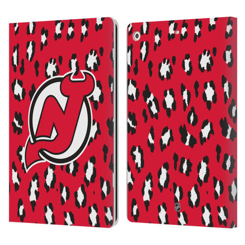 NHL New Jersey Devils Leopard Patten Leather Book Wallet Case Cover For Apple iPad 10.2 2019/2020/2021