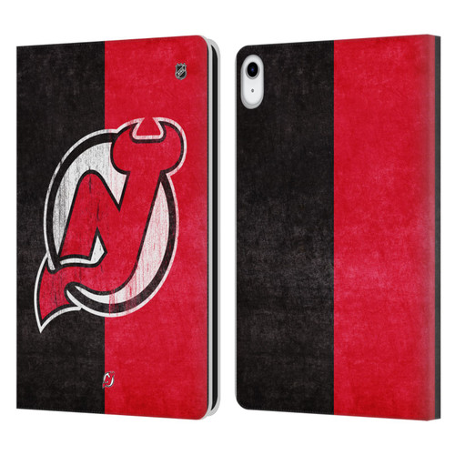 NHL New Jersey Devils Half Distressed Leather Book Wallet Case Cover For Apple iPad 10.9 (2022)