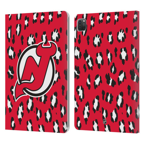 NHL New Jersey Devils Leopard Patten Leather Book Wallet Case Cover For Apple iPad Pro 11 2020 / 2021 / 2022