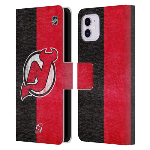 NHL New Jersey Devils Half Distressed Leather Book Wallet Case Cover For Apple iPhone 11