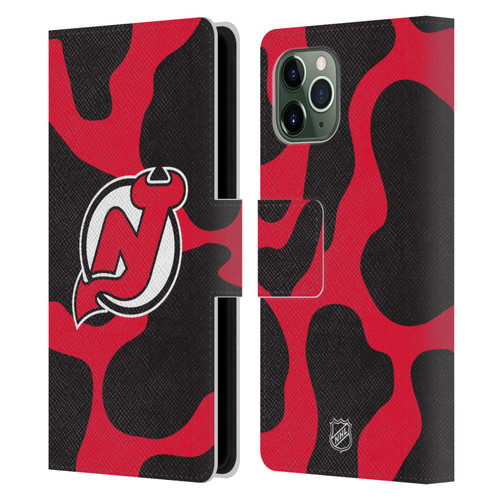 NHL New Jersey Devils Cow Pattern Leather Book Wallet Case Cover For Apple iPhone 11 Pro